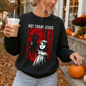Not Today Jesus Dark Humor Satanic Goat Graphic Tee Creepy Horror Shirt