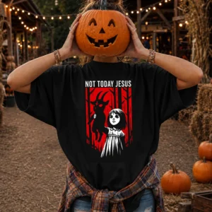 Not Today Jesus Dark Humor Satanic Goat Graphic Tee Creepy Horror Shirt