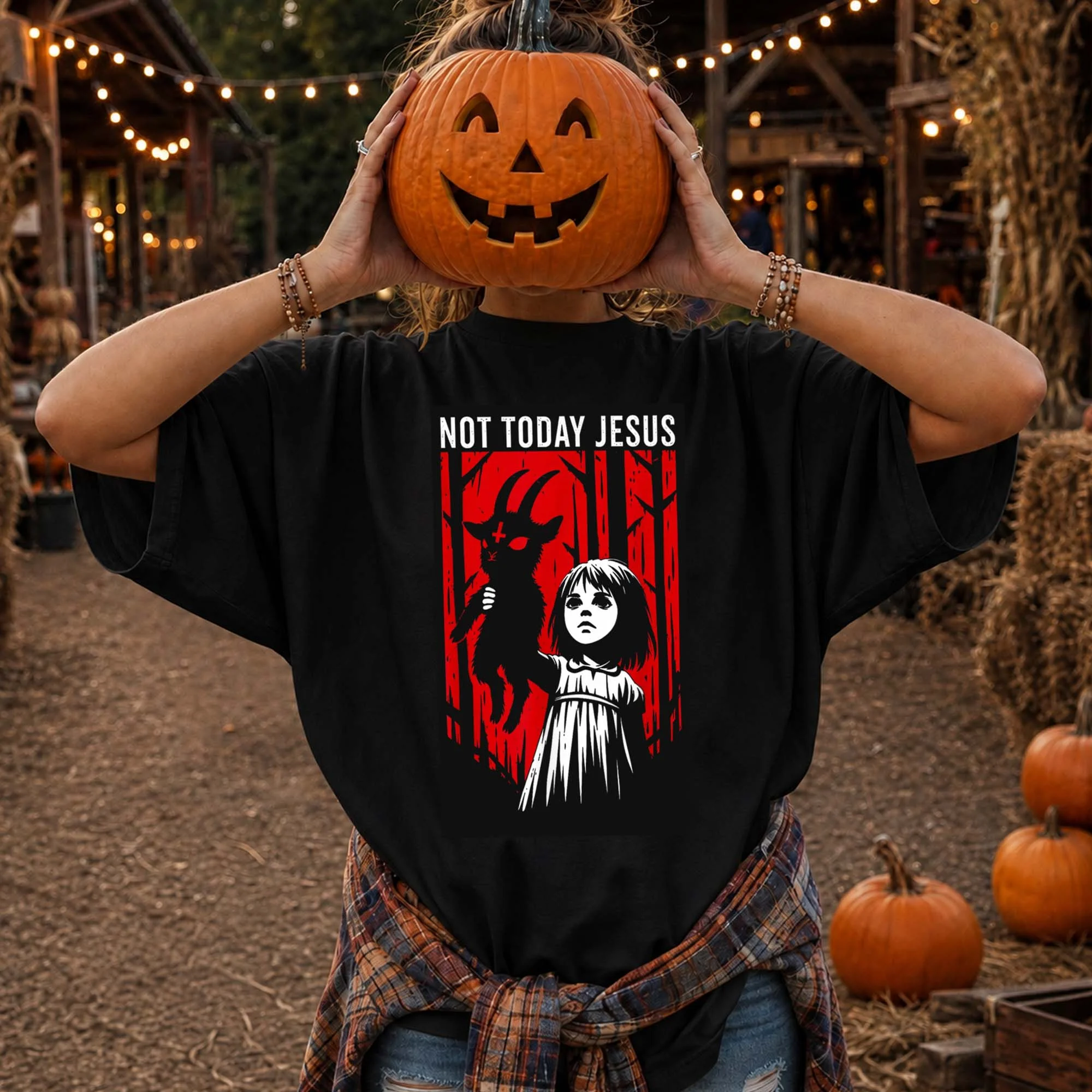 Not Today Jesus Dark Humor Satanic Goat Graphic Tee Creepy Horror Shirt