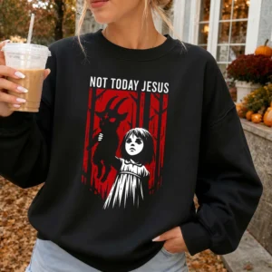 Not Today Jesus Dark Humor Satanic Goat Graphic Tee Creepy Horror Shirt