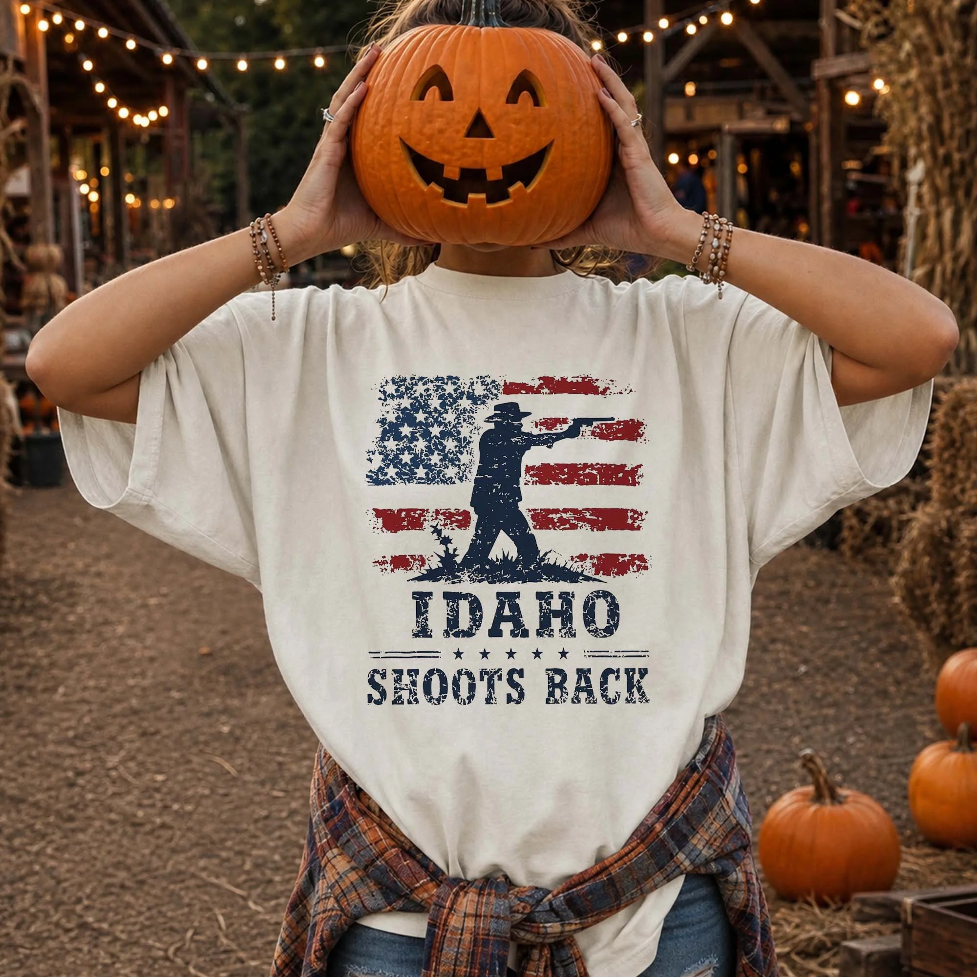 Idaho Shoots Back Second Amendment Distressed Flag Graphic Tee