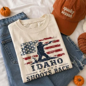 Idaho Shoots Back Second Amendment Distressed Flag Graphic Tee