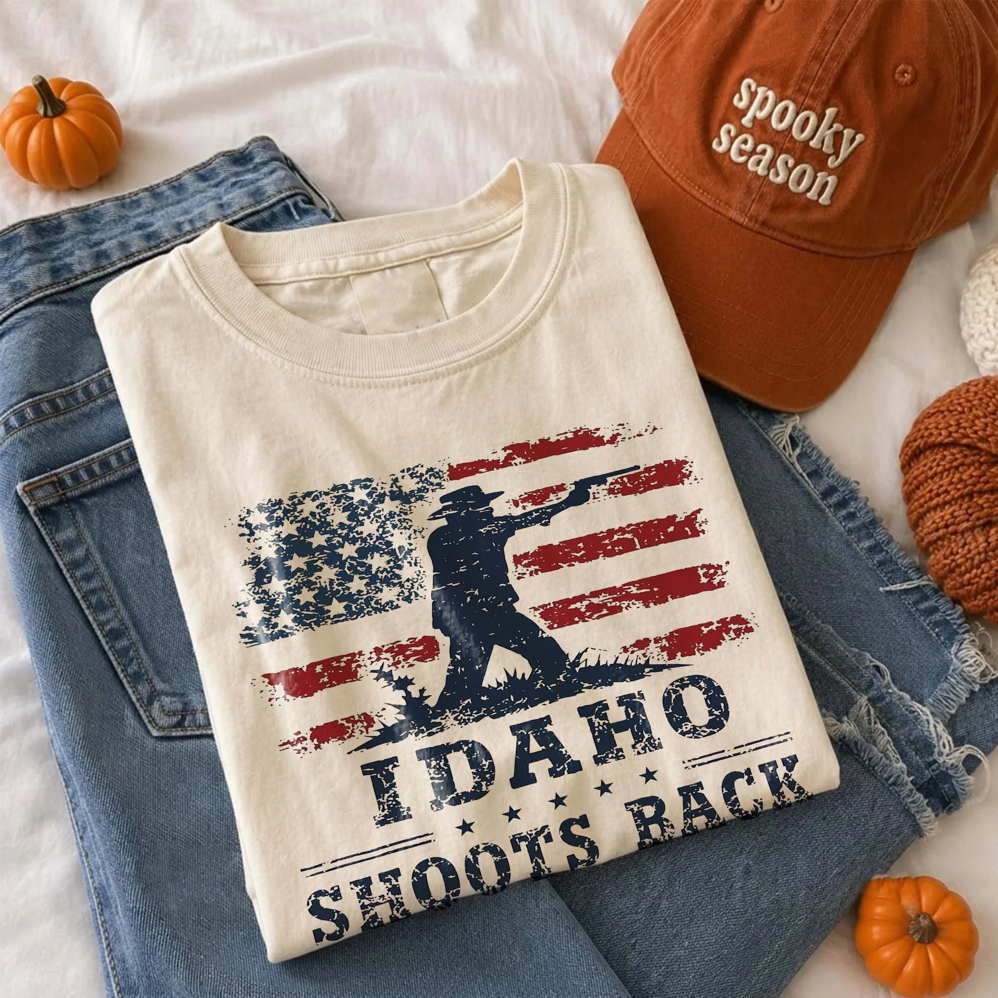 Idaho Shoots Back Second Amendment Distressed Flag Graphic Tee