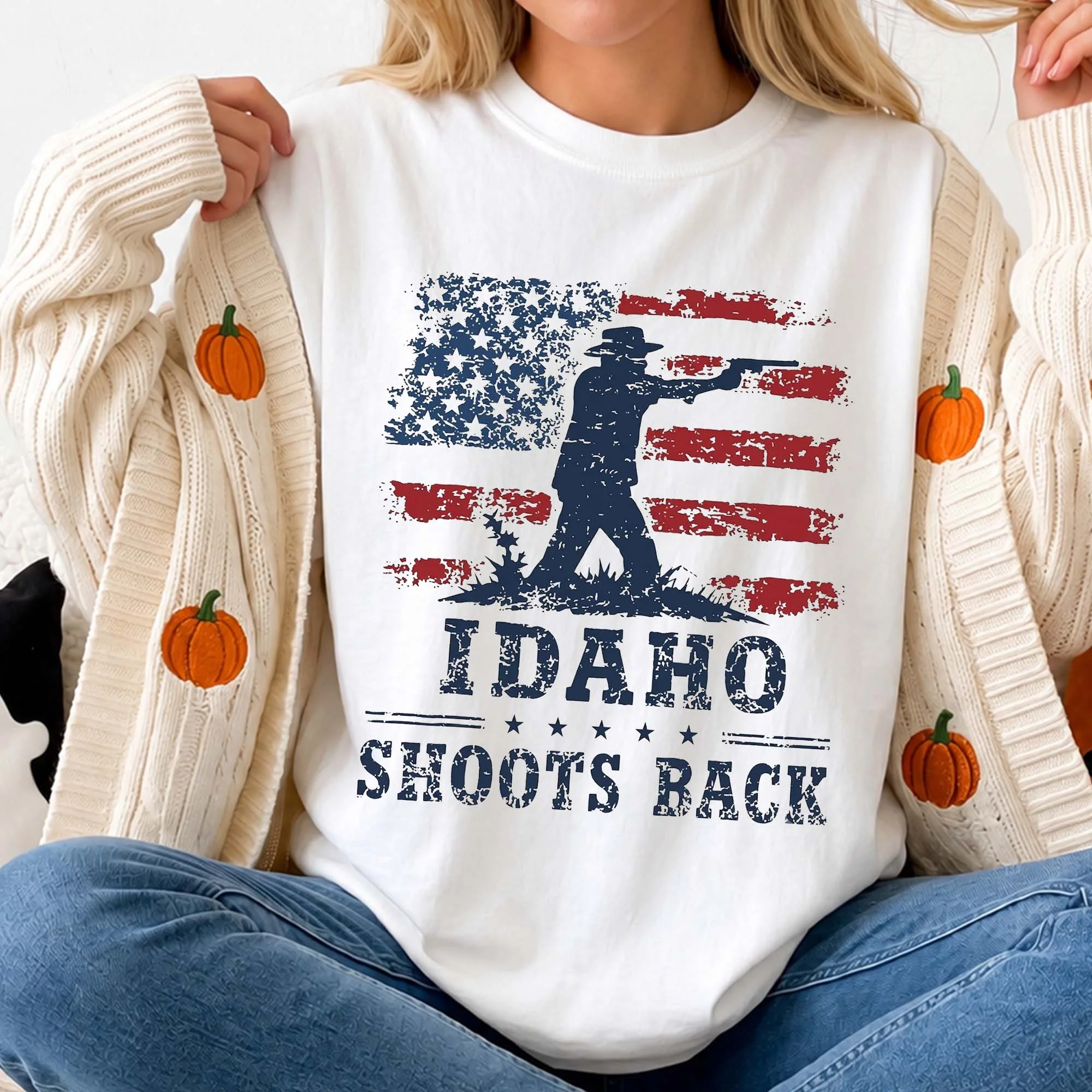 Idaho Shoots Back Second Amendment Distressed Flag Graphic Tee
