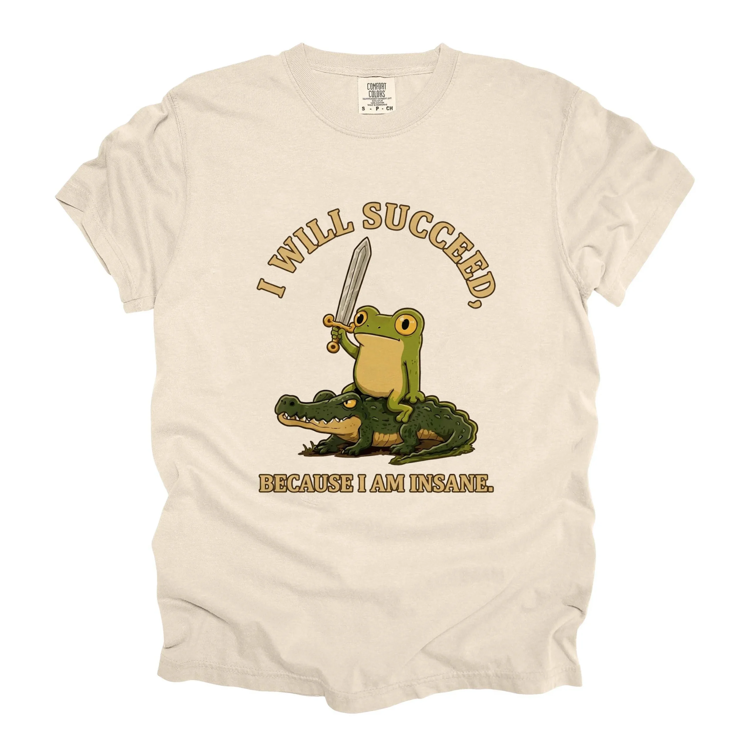 I Will Succeed Because I Am Insane Frog Riding Alligator Tee Funny Meme Graphic Shirt