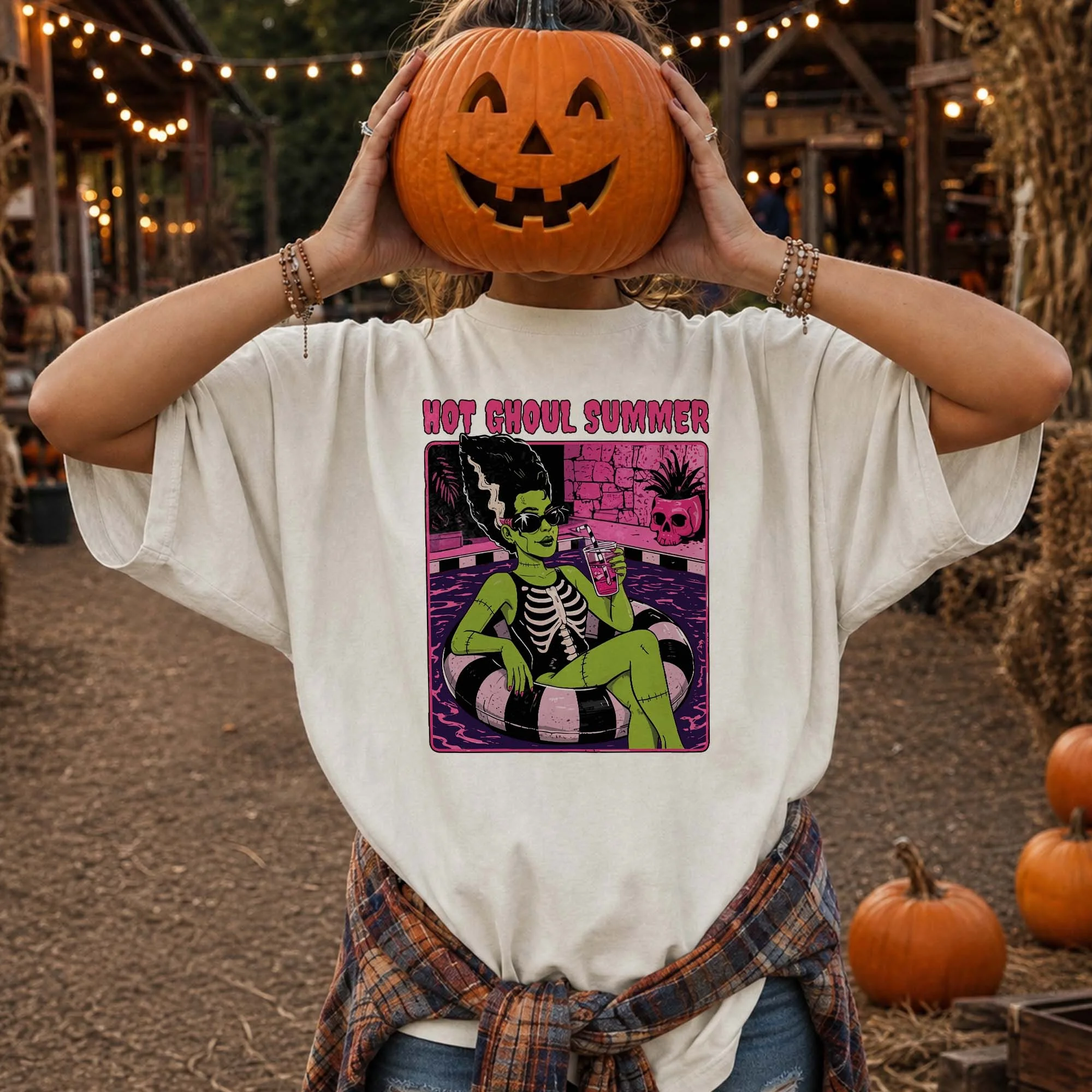 Hot Ghoul Summer Bride of Frankenstein Tee Retro Spooky Summer Graphic Shirt