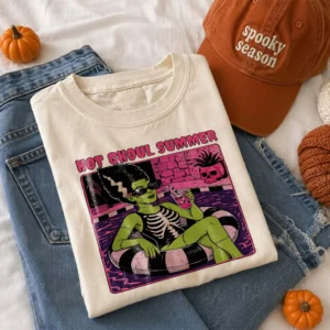 Hot Ghoul Summer Bride of Frankenstein Tee Retro Spooky Summer Graphic Shirt