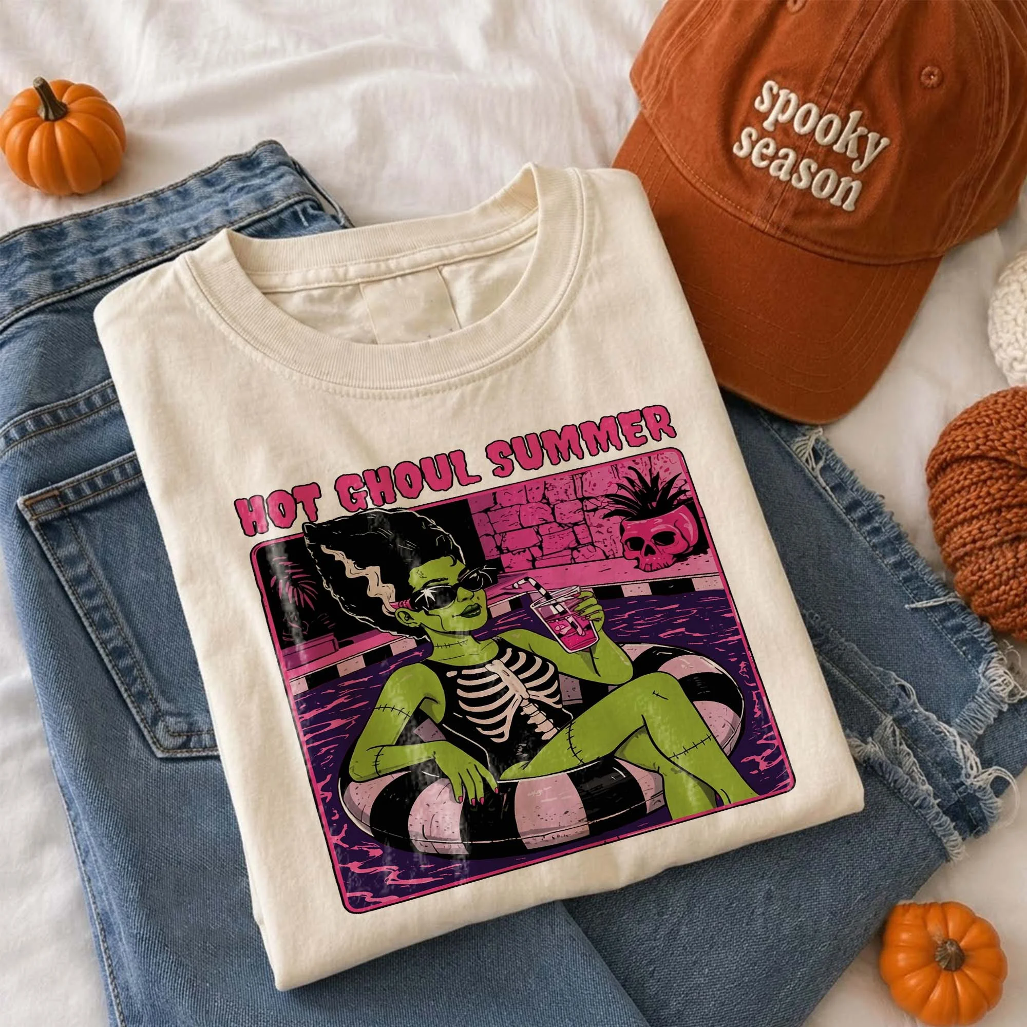 Hot Ghoul Summer Bride of Frankenstein Tee Retro Spooky Summer Graphic Shirt
