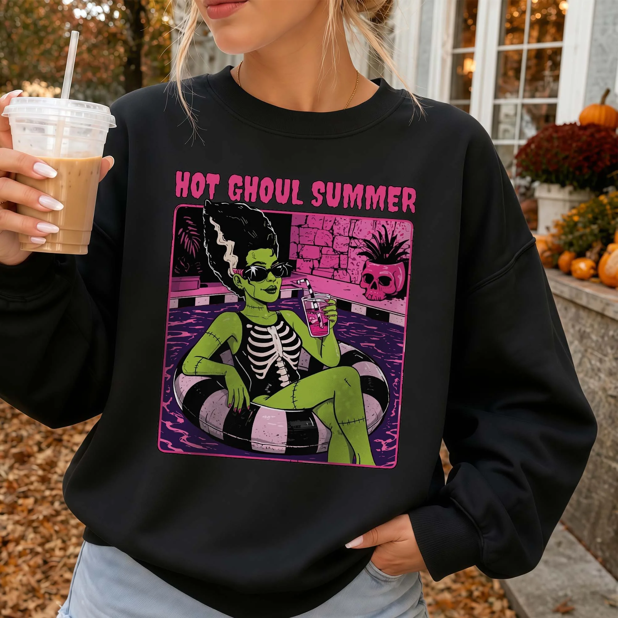 Hot Ghoul Summer Bride of Frankenstein Tee Retro Spooky Summer Graphic Shirt