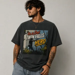 Twin Falls Hero In N Out Tribute Retro Action Graphic Tee Idaho Community Shirt