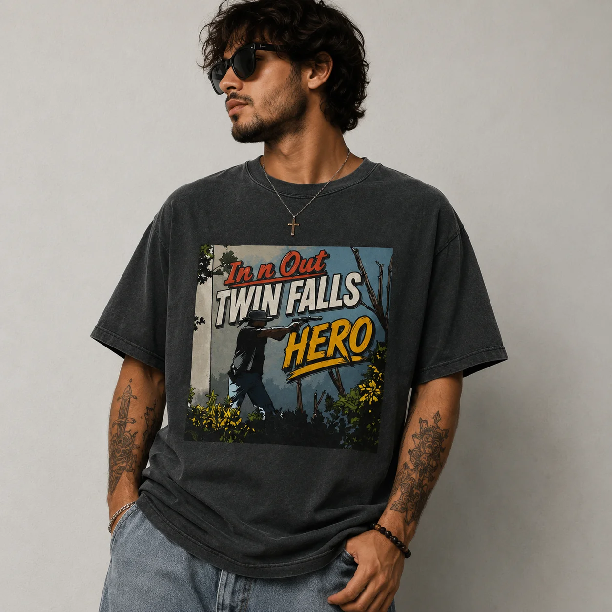 woobulk_1785921806019_0_1b16f2.webp Twin Falls Hero In N Out Tribute Retro Action Graphic Tee Idaho Community Shirt