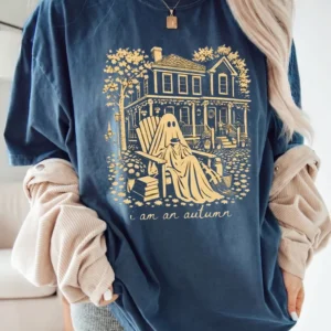 I Am An Autumn Cozy Ghost Graphic Tee Fall Aesthetic T-Shirt for Women