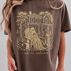 I Am An Autumn Cozy Ghost Graphic Tee Fall Aesthetic T-Shirt for Women