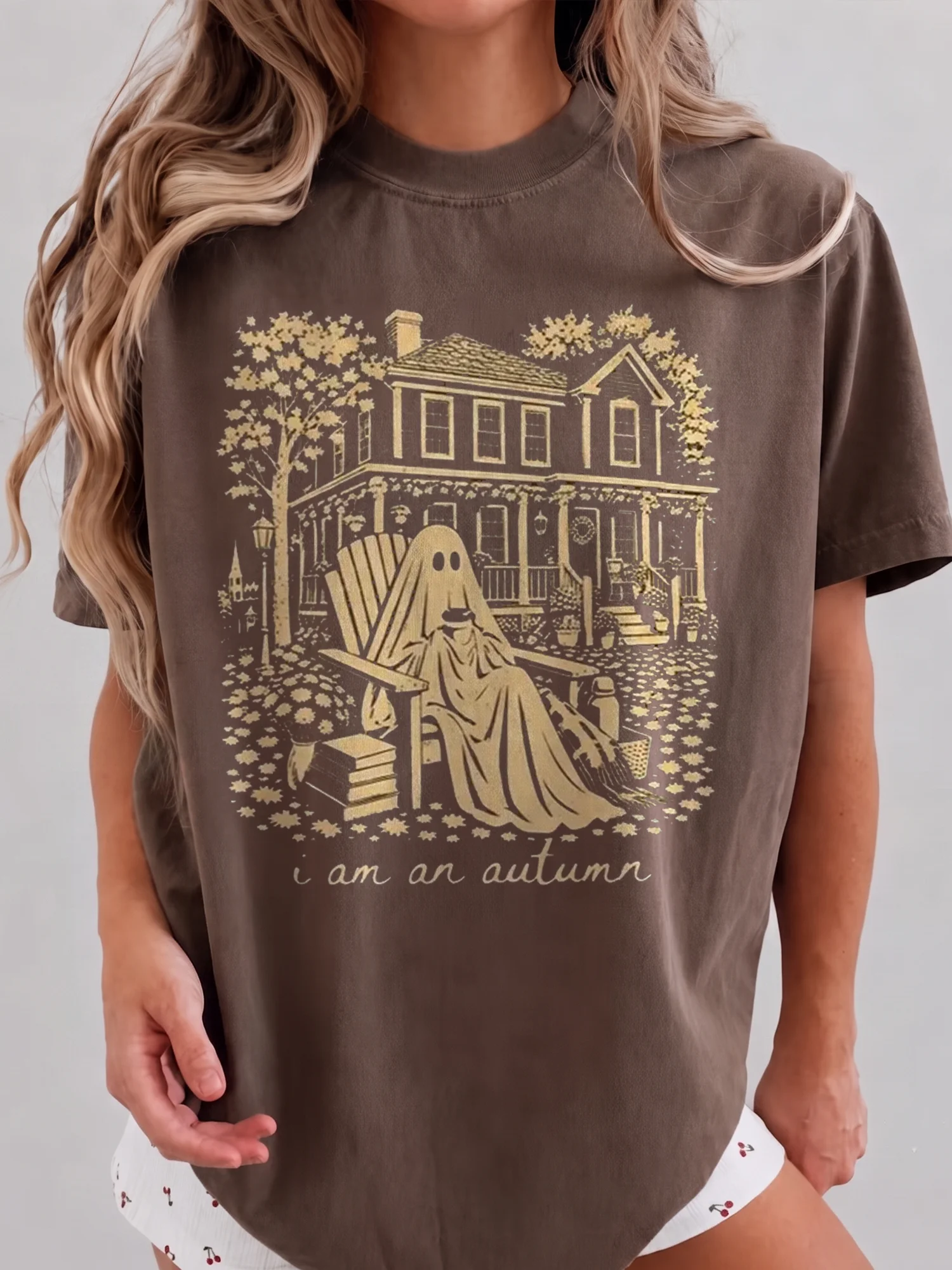 I Am An Autumn Cozy Ghost Graphic Tee Fall Aesthetic T-Shirt for Women