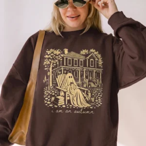 I Am An Autumn Cozy Ghost Graphic Tee Fall Aesthetic T-Shirt for Women