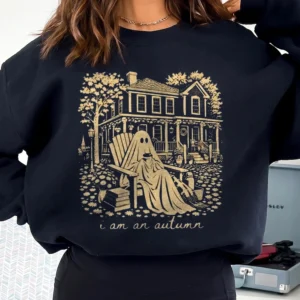 I Am An Autumn Cozy Ghost Graphic Tee Fall Aesthetic T-Shirt for Women