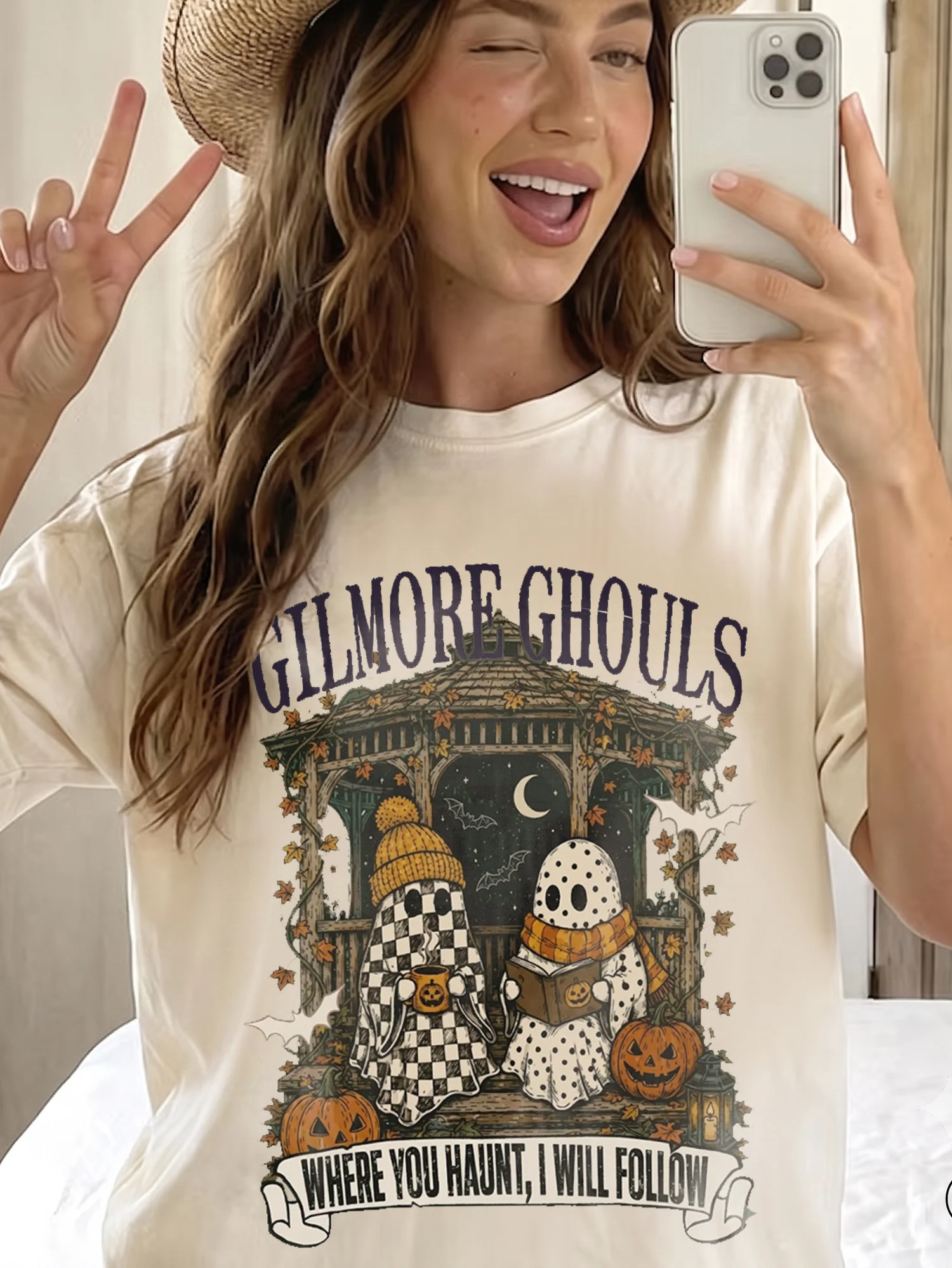 Gilmore Ghouls Where You Haunt I Will Follow Halloween Tee Spooky Ghost Shirt for Women