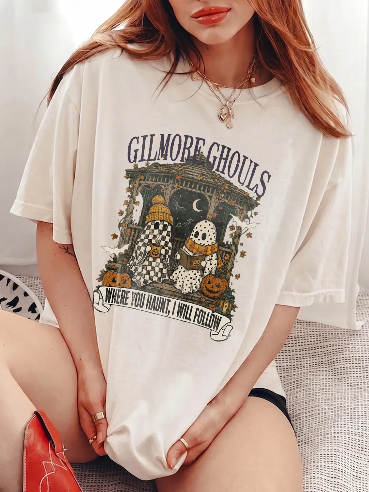 Gilmore Ghouls Where You Haunt I Will Follow Halloween Tee Spooky Ghost Shirt for Women