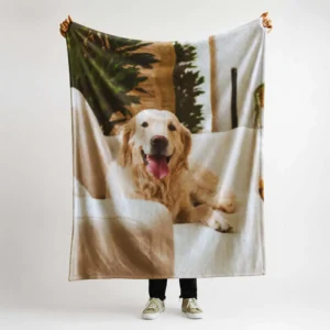 Custom Pet Photo Blanket Personalized Dog Portrait Fleece Throw Gift for Pet Owners