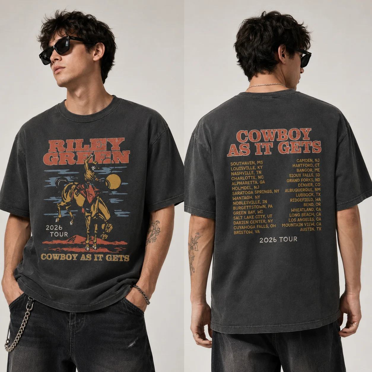 Riley Green 2026 Tour Cowboy As It Gets Tee Vintage Country Concert Merch