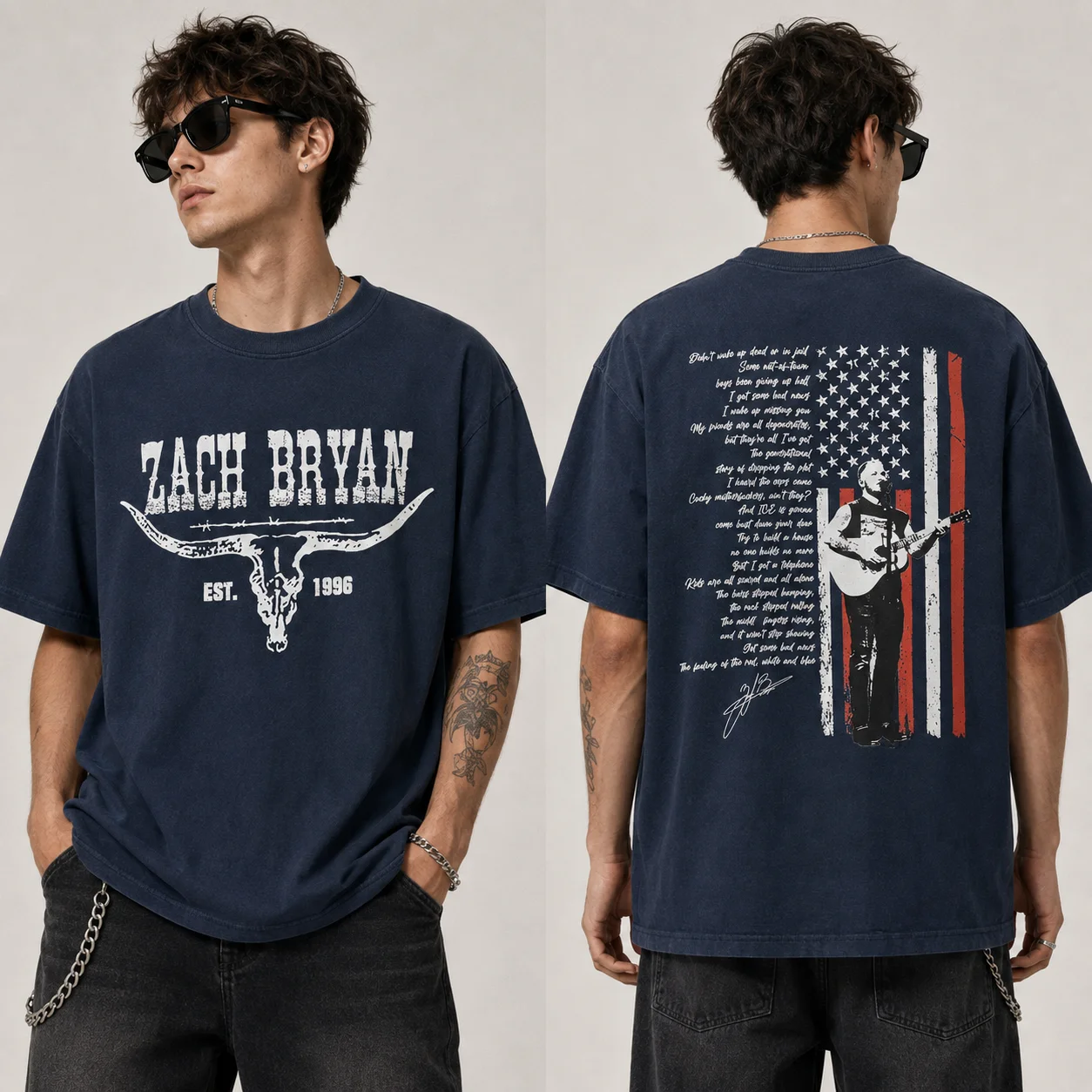 Zach Bryan Est 1996 Vintage Lyric Tee American Flag Guitar Graphic Shirt