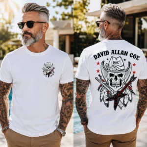David Allan Coe Outlaw Country Tribute Tee Vintage Skull Guitar Graphic
