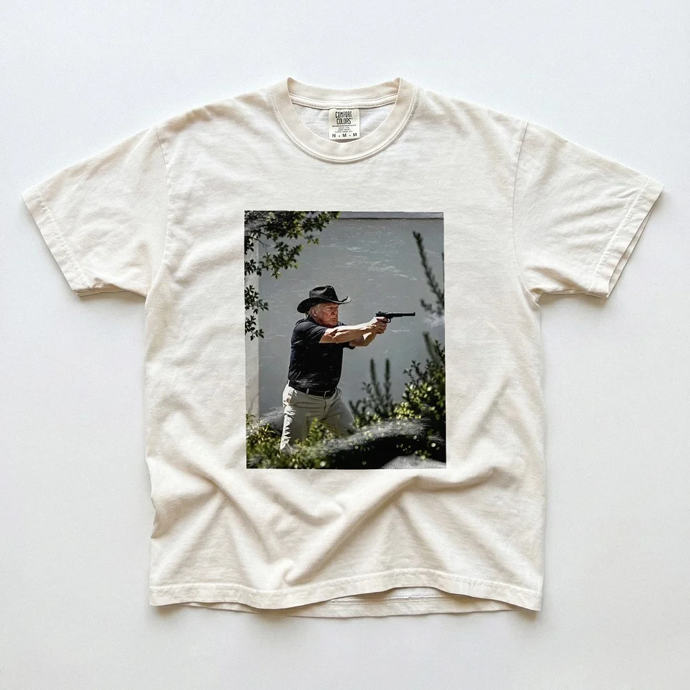 Donald Trump Cowboy Hat Gun Graphic Tee Conservative Political Shirt