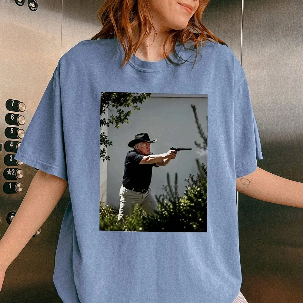 Donald Trump Cowboy Hat Gun Graphic Tee Conservative Political Shirt