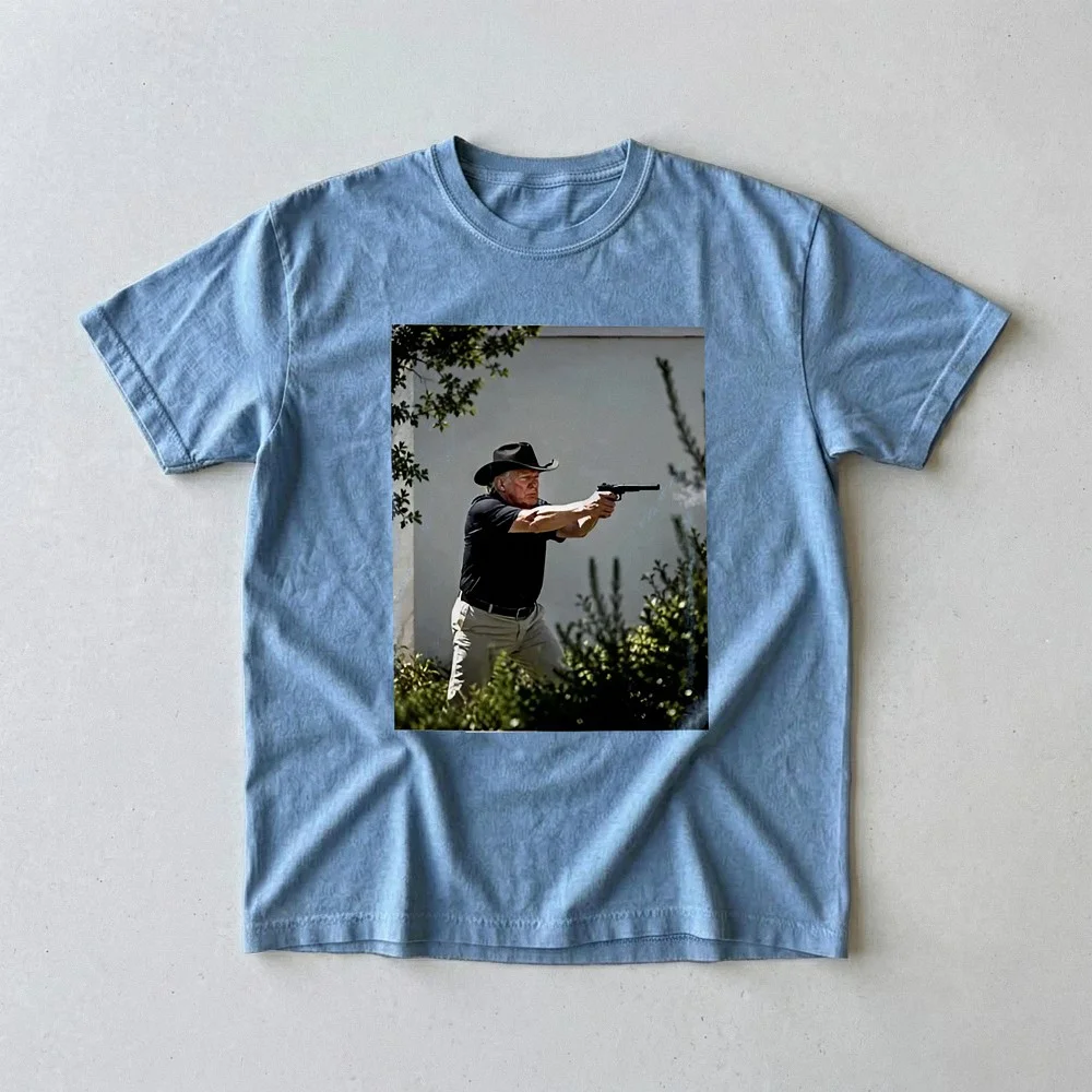 Donald Trump Cowboy Hat Gun Graphic Tee Conservative Political Shirt