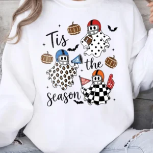 Tis the Season Halloween Football Ghost Tee Fall Game Day Shirt for Women
