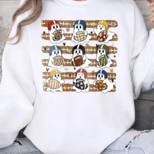 Cute Football Ghost Halloween Game Day Tee for Women