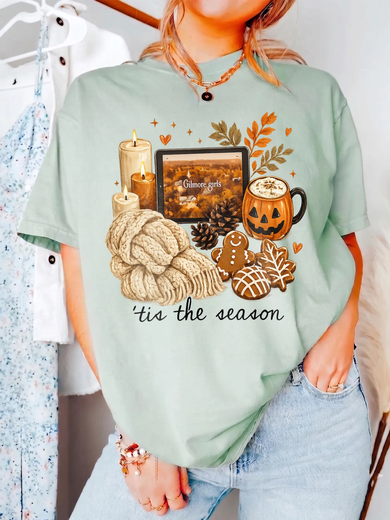 Gilmore Girls Tis The Season Fall Aesthetic Tee Cozy Autumn Stars Hollow T-Shirt