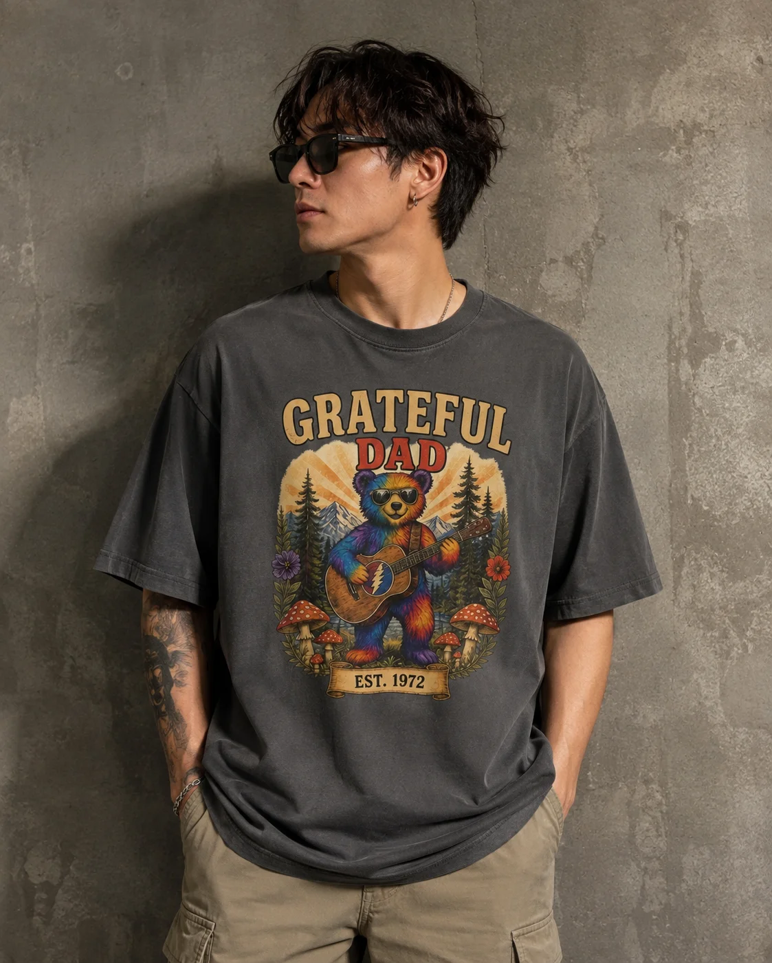 woobulk_1786002247638_0_dc9a4c.webp Grateful Dad Psychedelic Bear Custom Year Tee Vintage Music Gift for Fathers