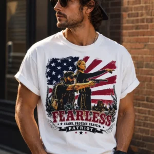 Fearless Patriot Stand Protect Brave American Flag Tee for Men