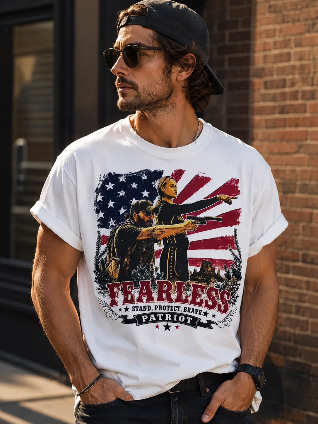 woobulk_1786003481382_0_6334f7.webp Fearless Patriot Stand Protect Brave American Flag Tee for Men