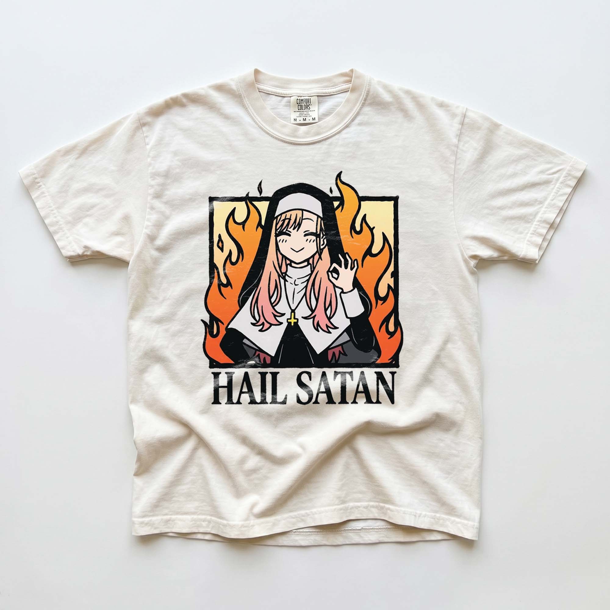 Hail Satan Anime Nun Tee Edgy Dark Humor Alternative Graphic Shirt