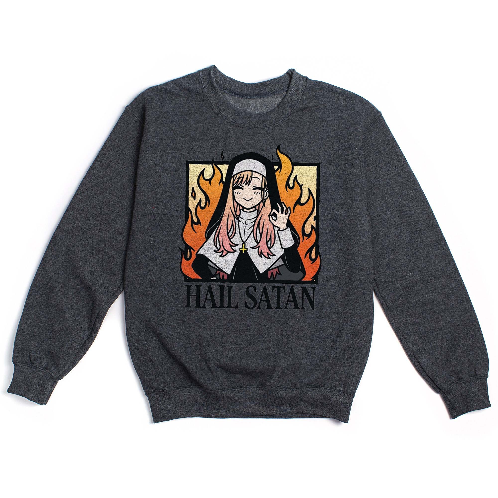 Hail Satan Anime Nun Tee Edgy Dark Humor Alternative Graphic Shirt