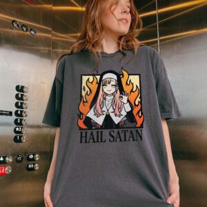 Hail Satan Anime Nun Tee Edgy Dark Humor Alternative Graphic Shirt