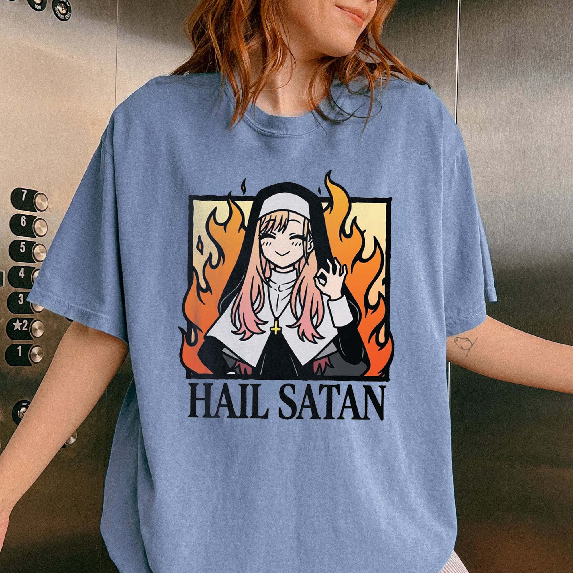 Hail Satan Anime Nun Tee Edgy Dark Humor Alternative Graphic Shirt