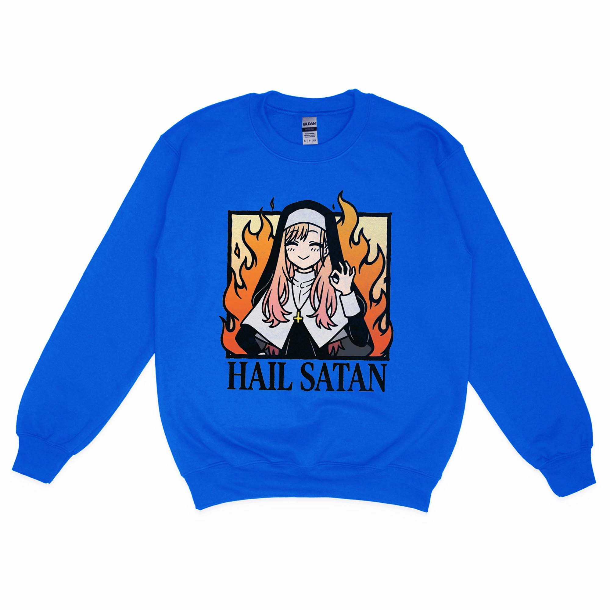 Hail Satan Anime Nun Tee Edgy Dark Humor Alternative Graphic Shirt