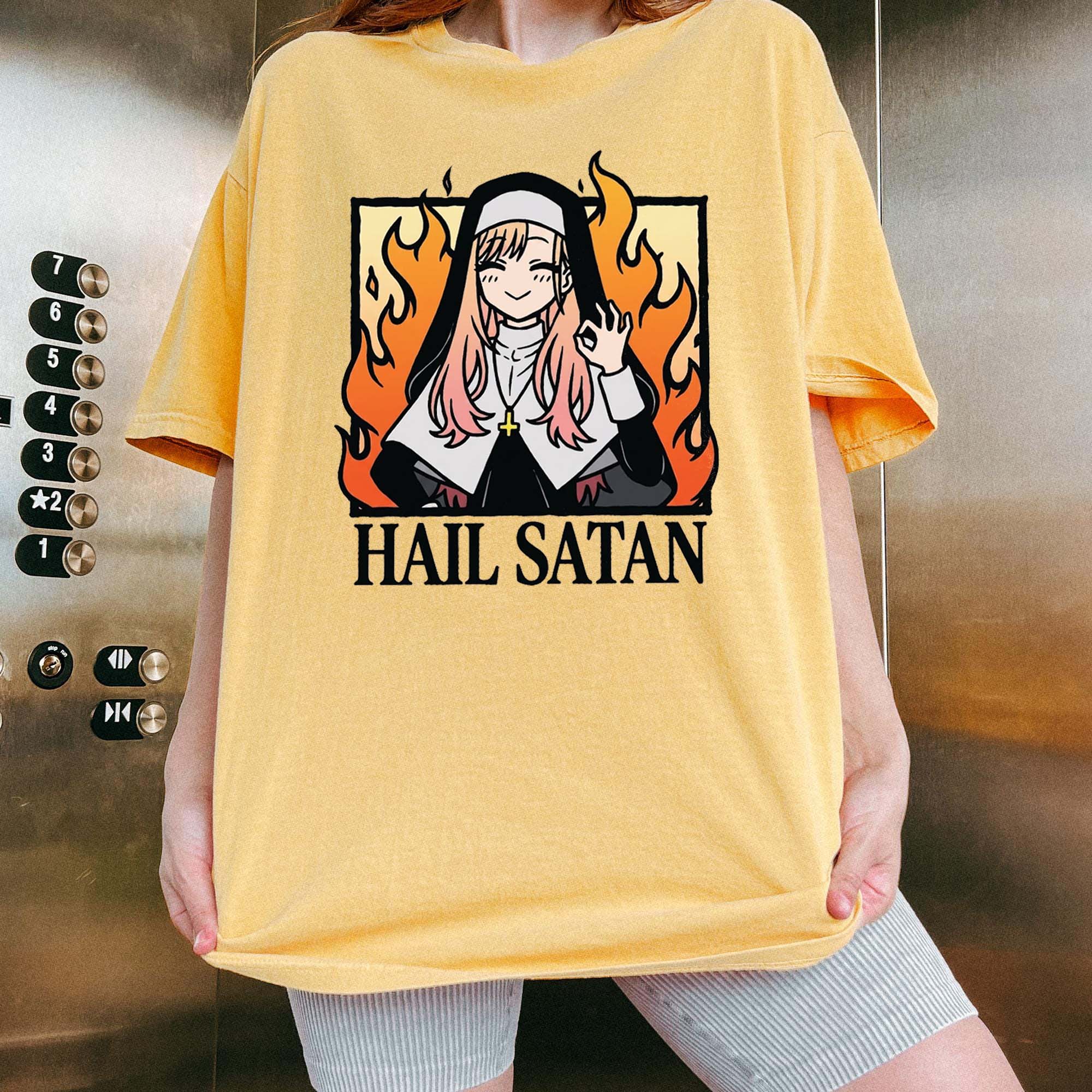 Hail Satan Anime Nun Tee Edgy Dark Humor Alternative Graphic Shirt