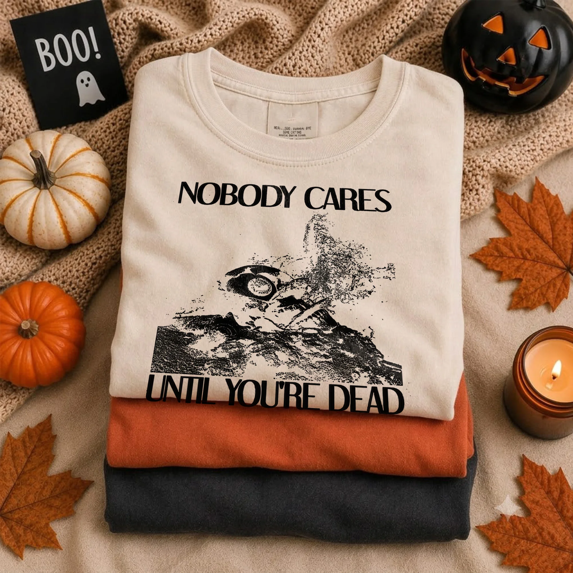 Nobody Cares Until You're Dead Astronaut Graphic Tee Edgy Dark Humor Streetwear Shirt