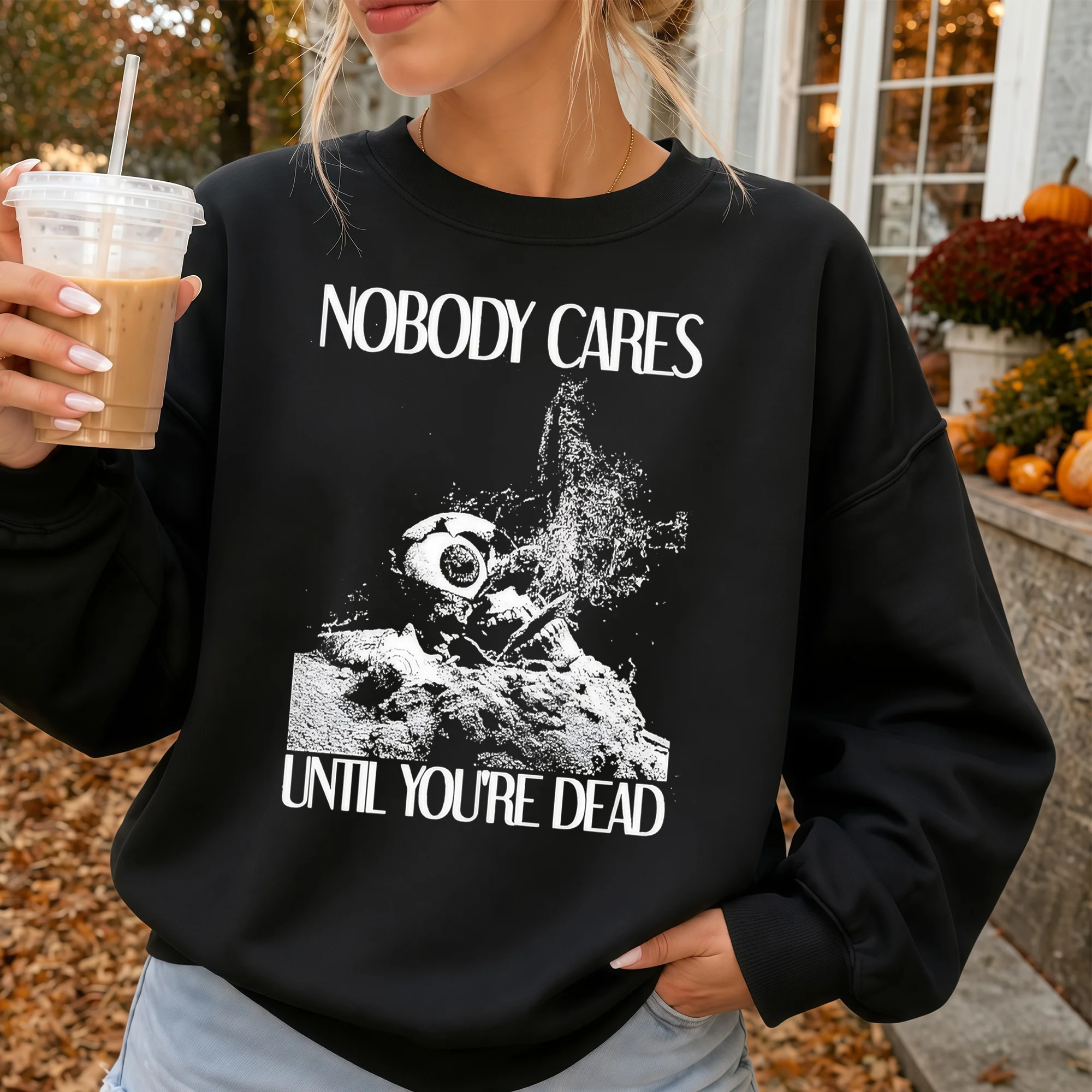 Nobody Cares Until You're Dead Astronaut Graphic Tee Edgy Dark Humor Streetwear Shirt