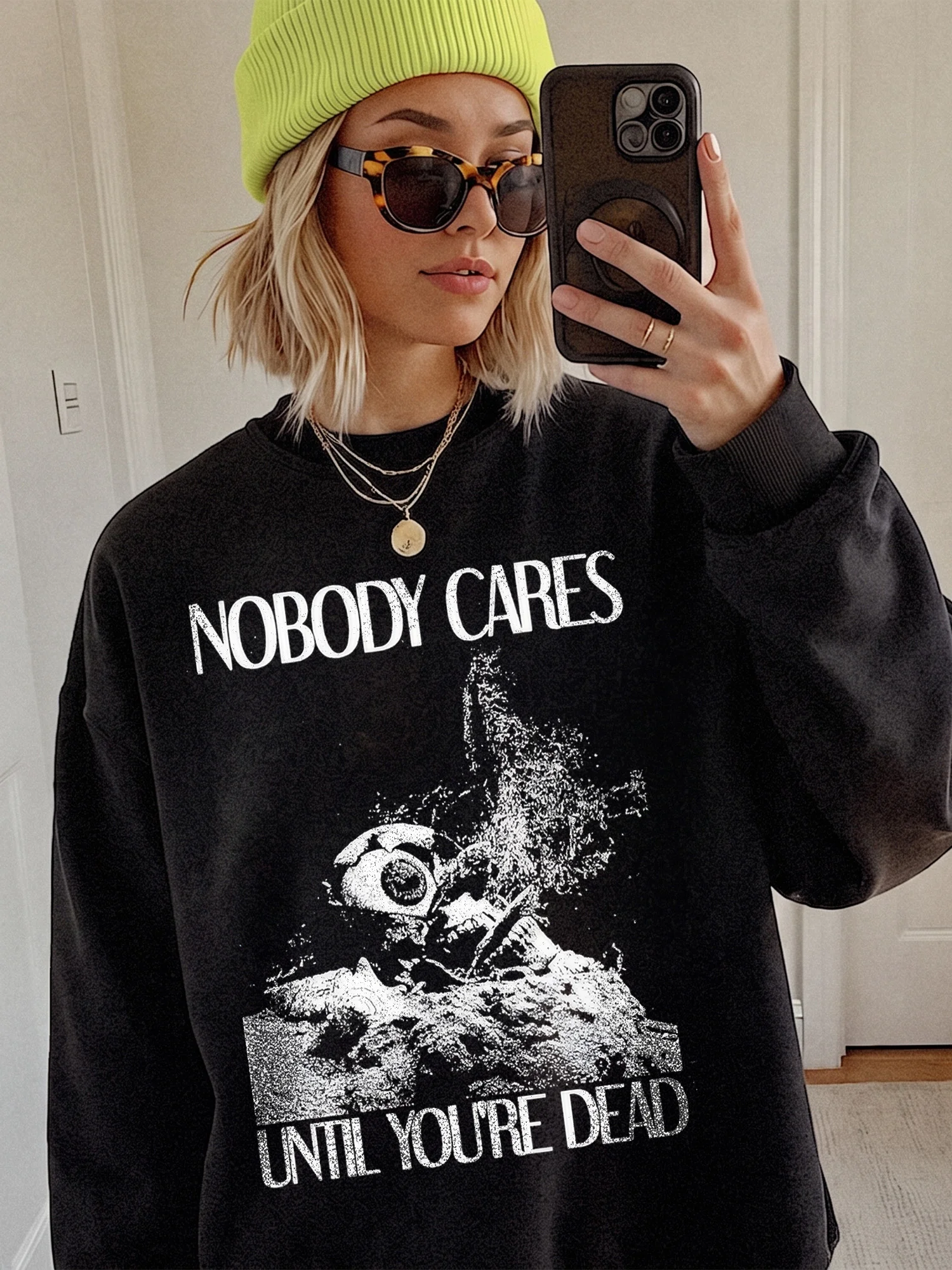 Nobody Cares Until You're Dead Astronaut Graphic Tee Edgy Dark Humor Streetwear Shirt