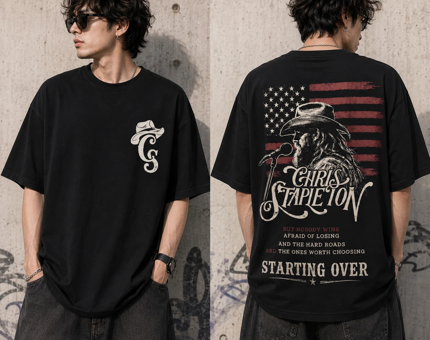 Chris Stapleton Starting Over Vintage Tee The Hard Roads Lyric Country Graphic Shirt