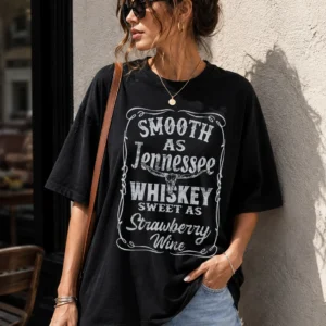 Smooth As Tennessee Whiskey Sweet As Strawberry Wine Vintage Graphic Tee Country Concert Shirt for Women