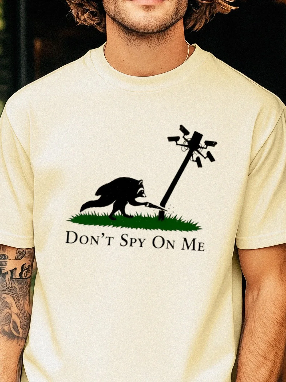 Don't Spy On Me Raccoon Anti-Surveillance Tee Funny Privacy Advocate Graphic Shirt