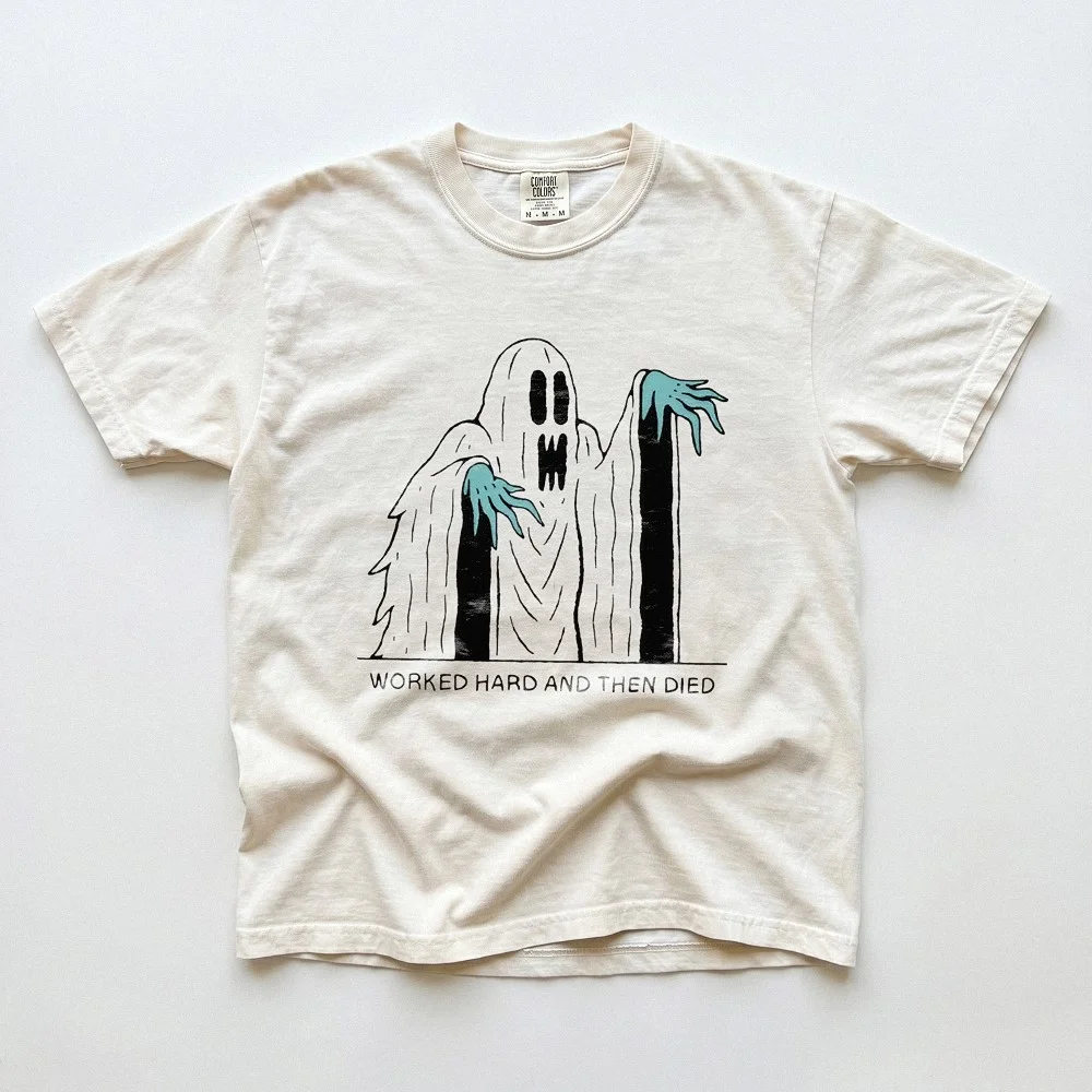 Worked Hard And Then Died Dark Humor Ghost Tee Funny Overworked Blue Collar Gift
