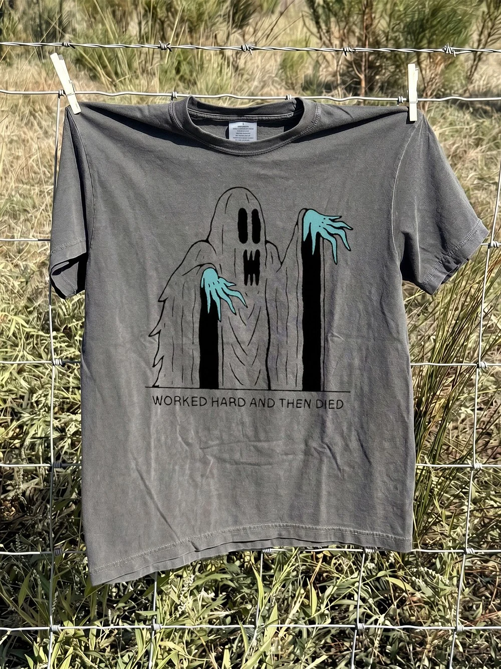 Worked Hard And Then Died Dark Humor Ghost Tee Funny Overworked Blue Collar Gift