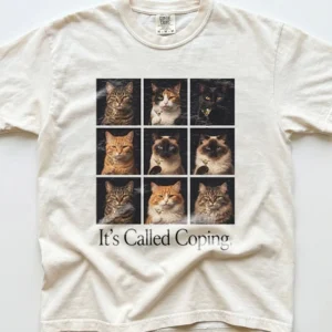 It's Called Coping Vintage Cat Graphic Tee Mental Health Humor Shirt